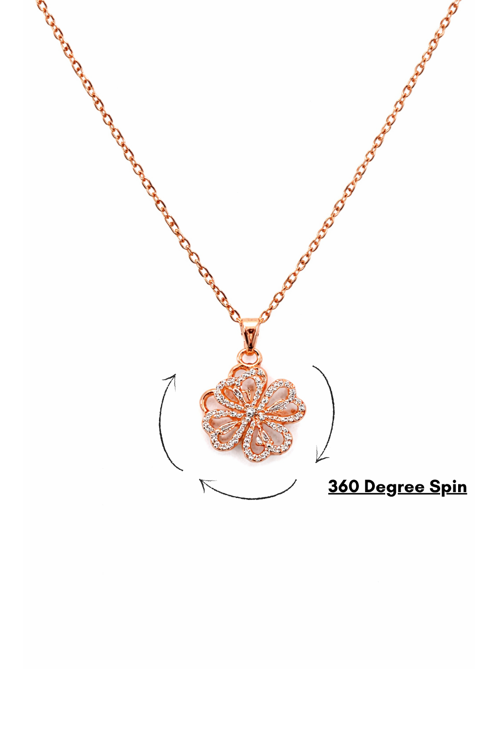 ELURA Elegant 360° Spin Flower Rose Gold Pendant Necklace