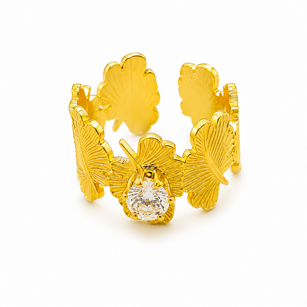 ELURA Leaf Adjustable Ring with Solitaire CZ Stone