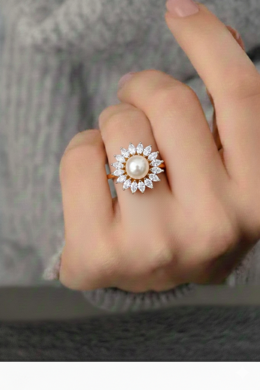 Elura Pearl Flower Ring For Women