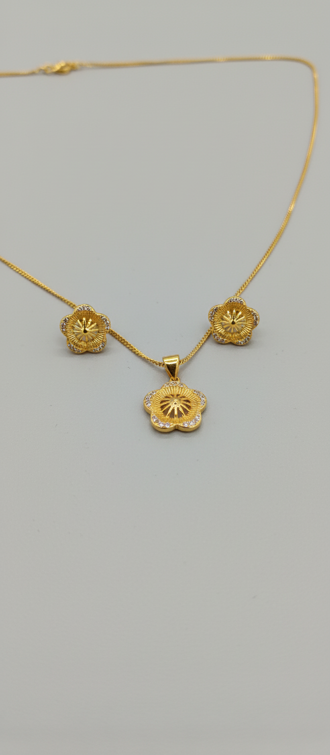 Elura Floral CZ Pendant Necklace Set