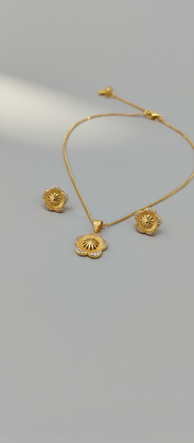 Elura Floral CZ Pendant Necklace Set