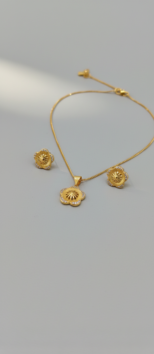 Elura Floral CZ Pendant Necklace Set