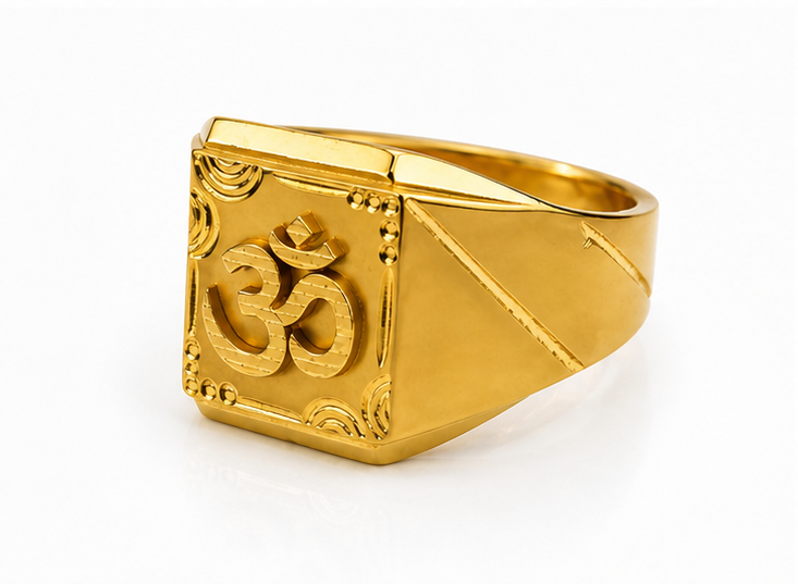 Elura Premium Om Maharaja Gold Signet Ring for Men