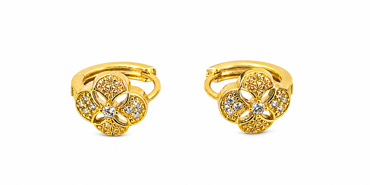 Elura Floral Gold Plated Hoop Earrings for Women & Girls