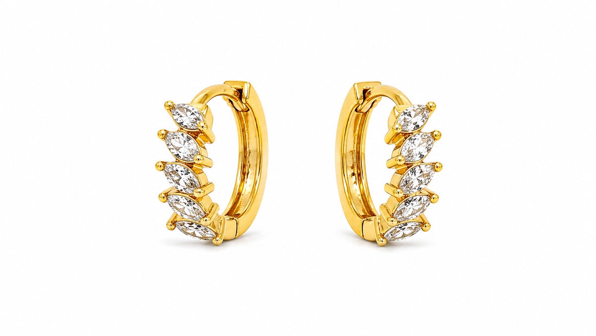 Elura Luxury Gold Plated Leaf Design Hoop Earrings for Women & Girls