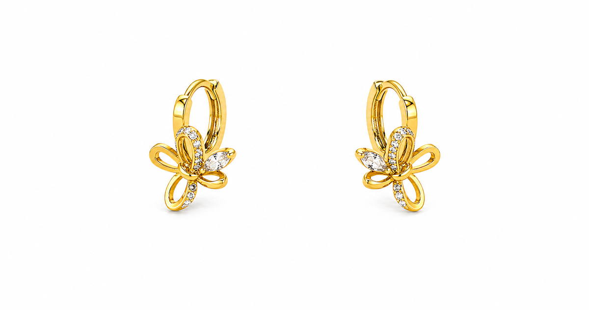 Elura Butterfly Charm Crystal Gold-Toned Hoop Earrings for Women