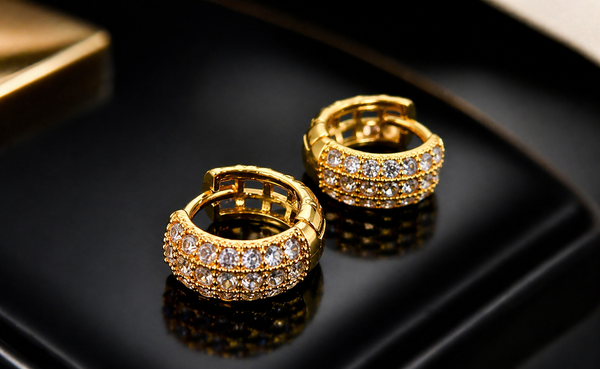 Elura Luxe Pavé Crystal Gold-Toned Huggie Hoop Earrings for Women