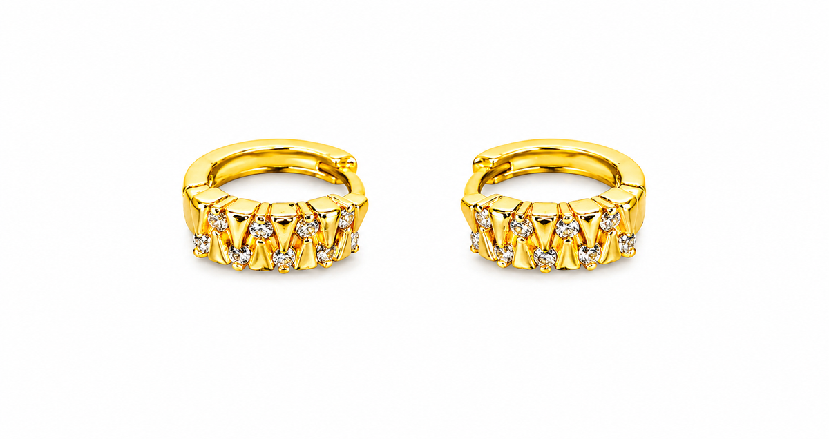 Elura Geometric Crystal Gold-Toned Huggie Hoop Earrings for Women
