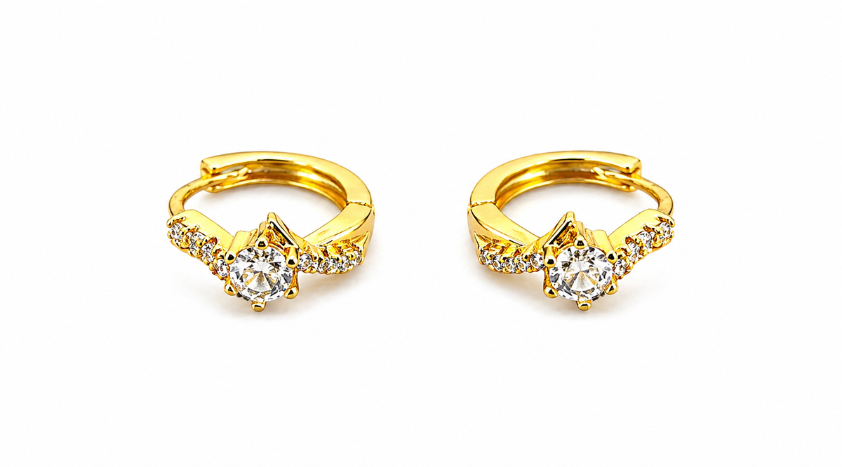 Elura Solitaire Crystal Gold-Toned Huggie Hoop Earrings for Women