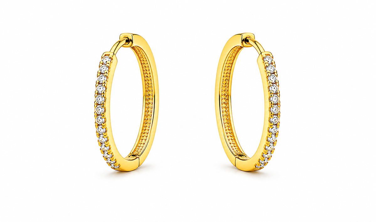 Elura Classic Crystal Gold-Toned Hoop Earrings for Women