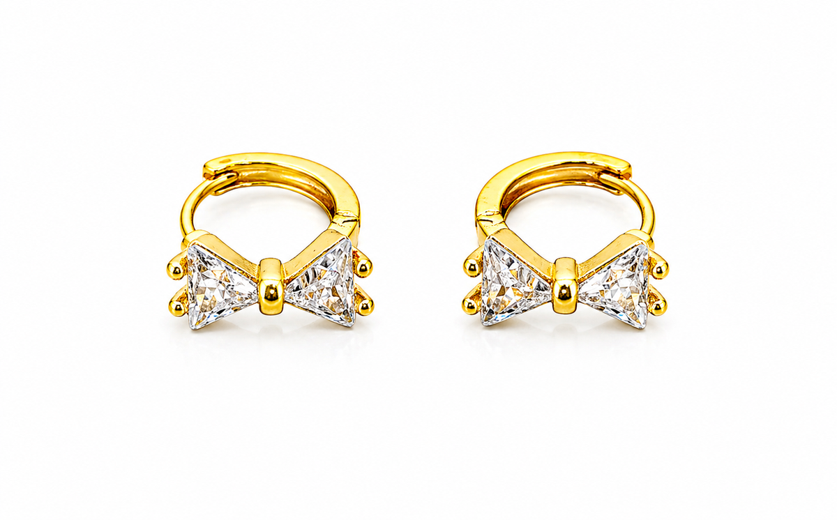 Elura Crystal Bow Gold-Toned Huggie Hoop Earrings for Women