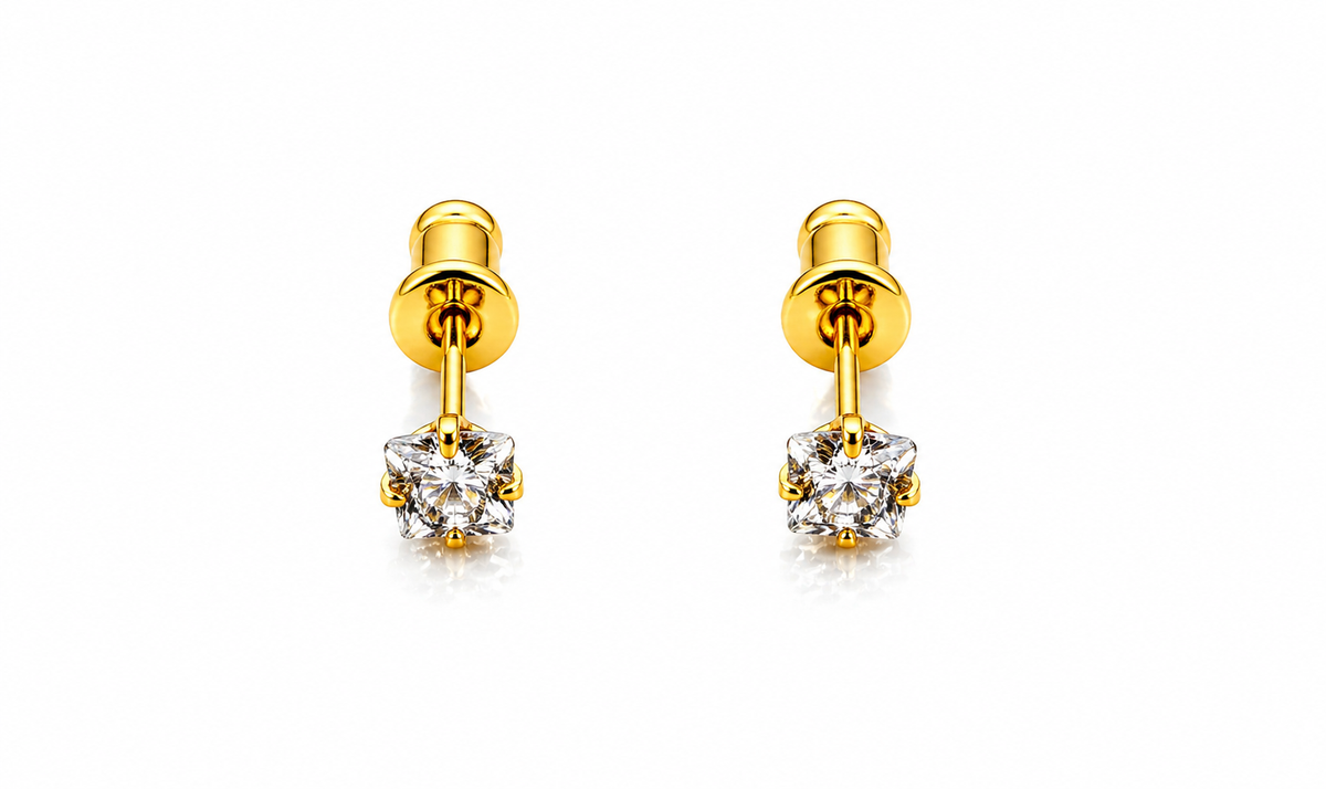 Elura Solitaire Crystal Gold-Toned Stud Earrings for Women