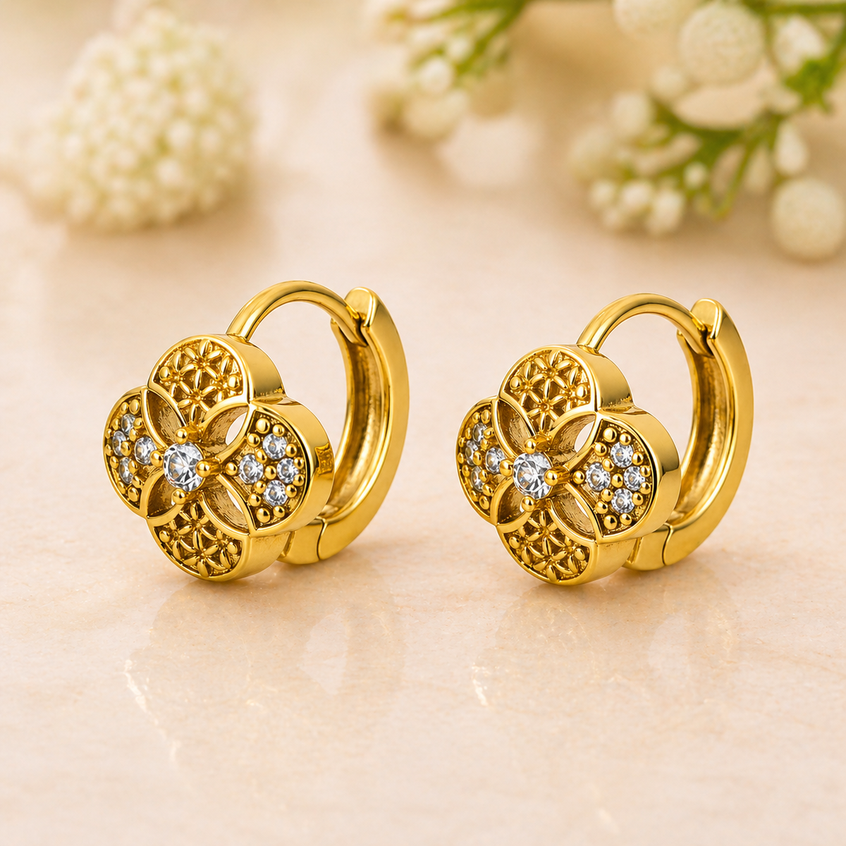 Elura Floral Gold Plated Hoop Earrings for Women & Girls