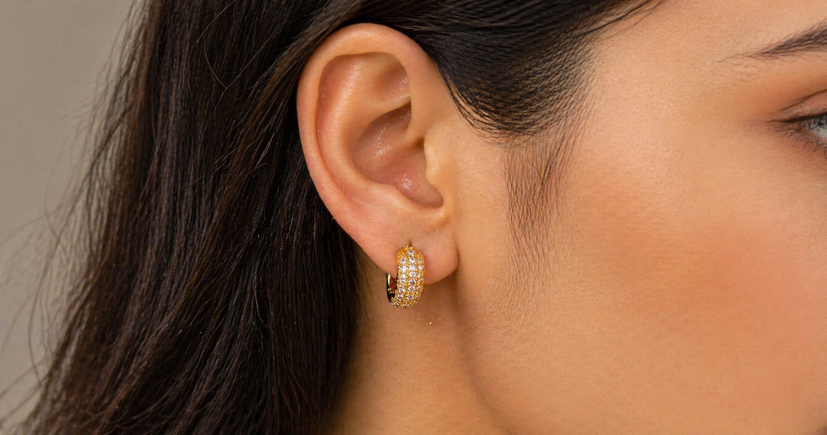 Elura Luxe Pavé Crystal Gold-Toned Huggie Hoop Earrings for Women