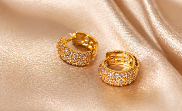 Elura Luxe Pavé Crystal Gold-Toned Huggie Hoop Earrings for Women