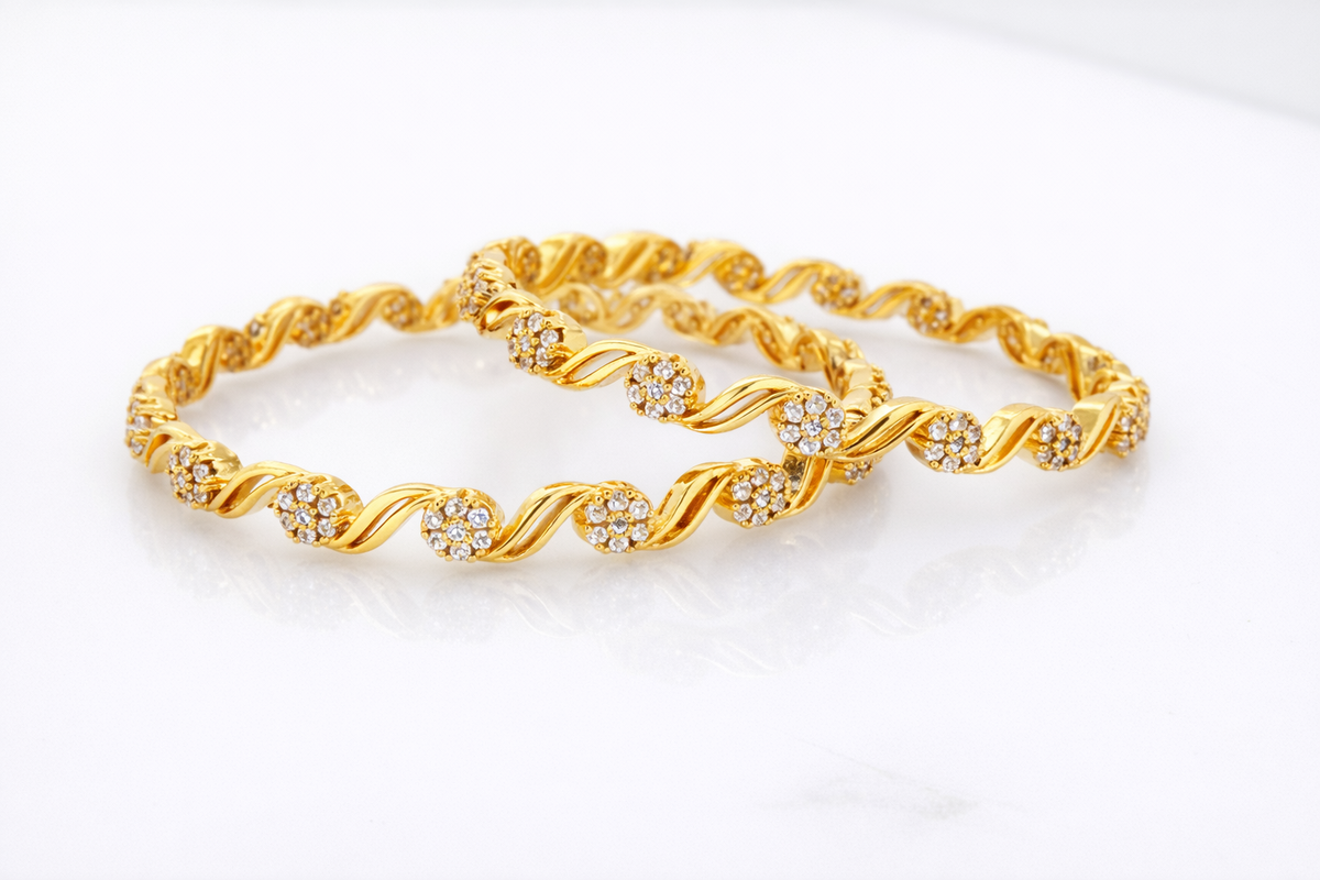 Elura Designer Floral White Stone Bangles For Women
