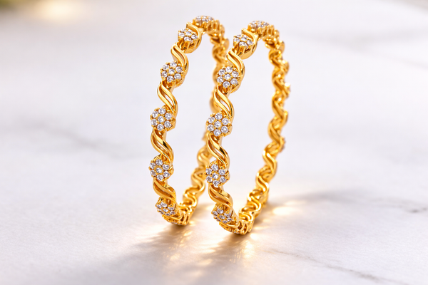 Elura Designer Floral White Stone Bangles For Women