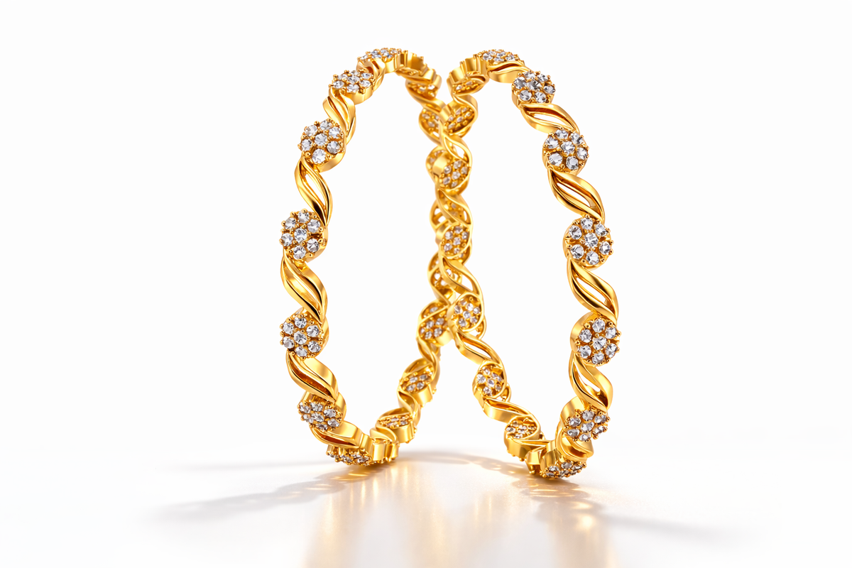 Elura Designer Floral White Stone Bangles For Women