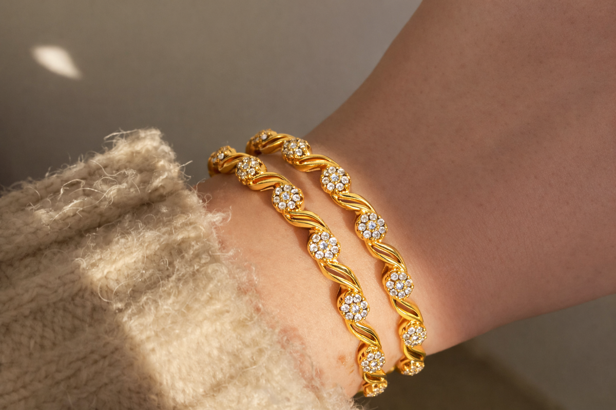 Elura Designer Floral White Stone Bangles For Women