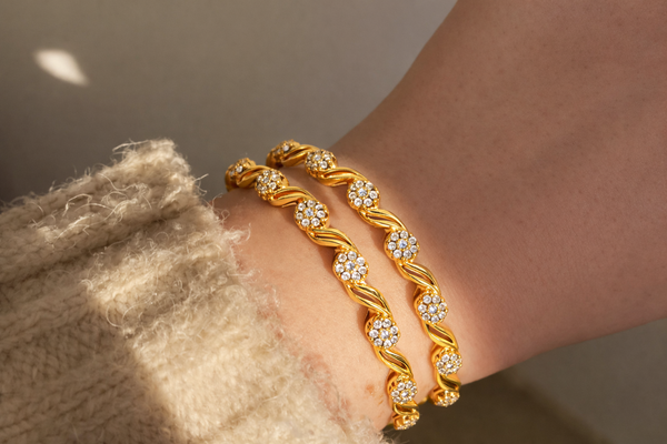 Elura Designer Floral White Stone Bangles For Women