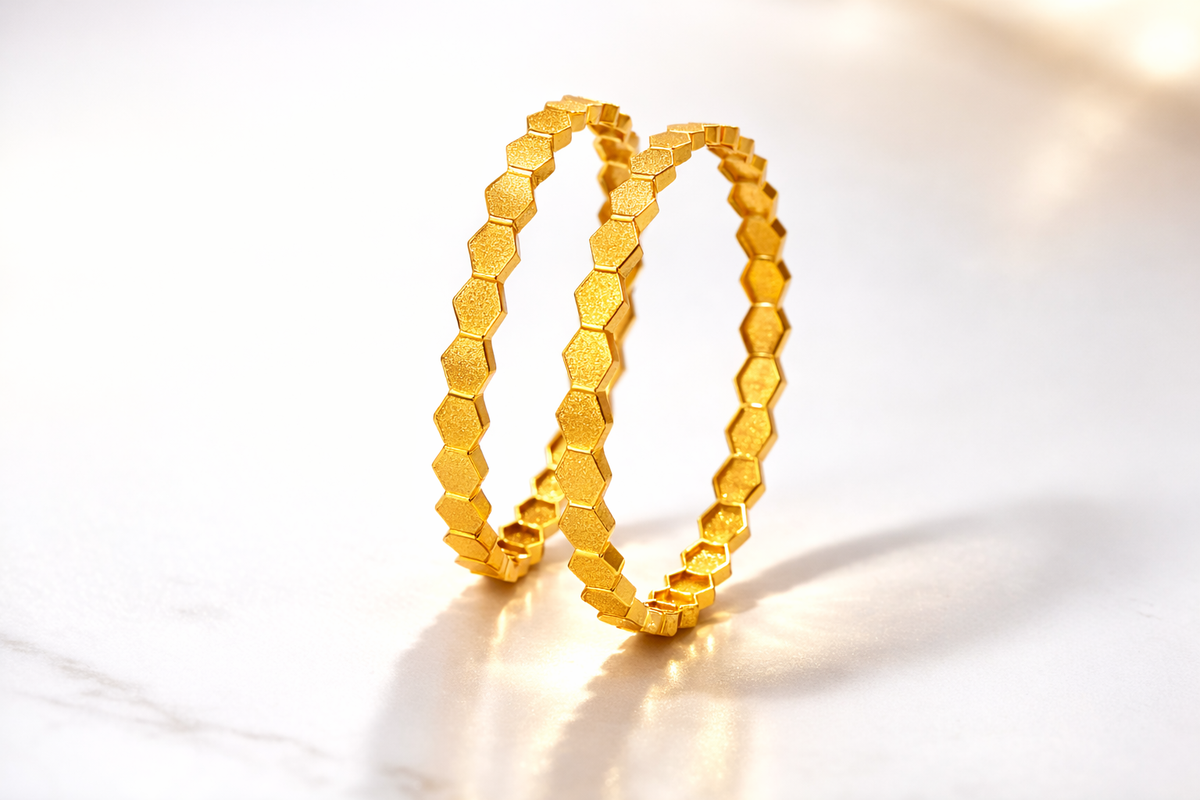 Elura Hexagon Design Gold Bangles For Women