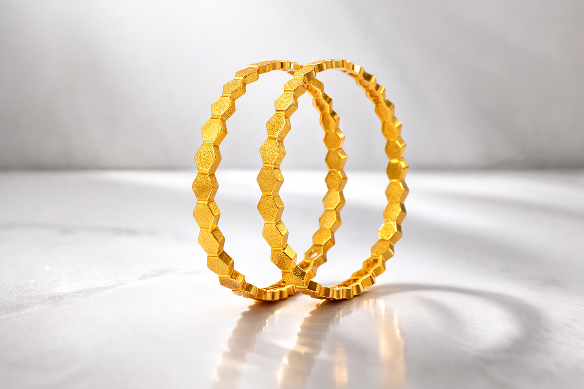 Elura Hexagon Design Gold Bangles For Women