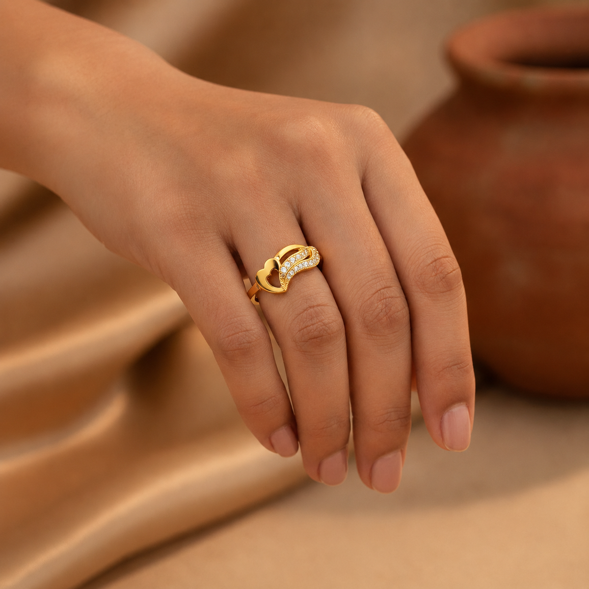 Designer Heart Wing Open Ring with Cubic Zirconia