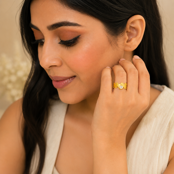 ELURA Leaf Adjustable Ring with Solitaire CZ Stone