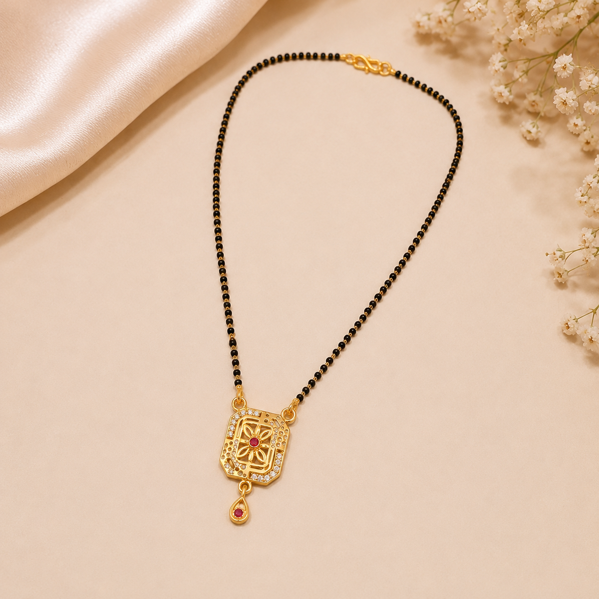 ELURA Traditional Black Bead Mangalsutra with Elegant Pendant