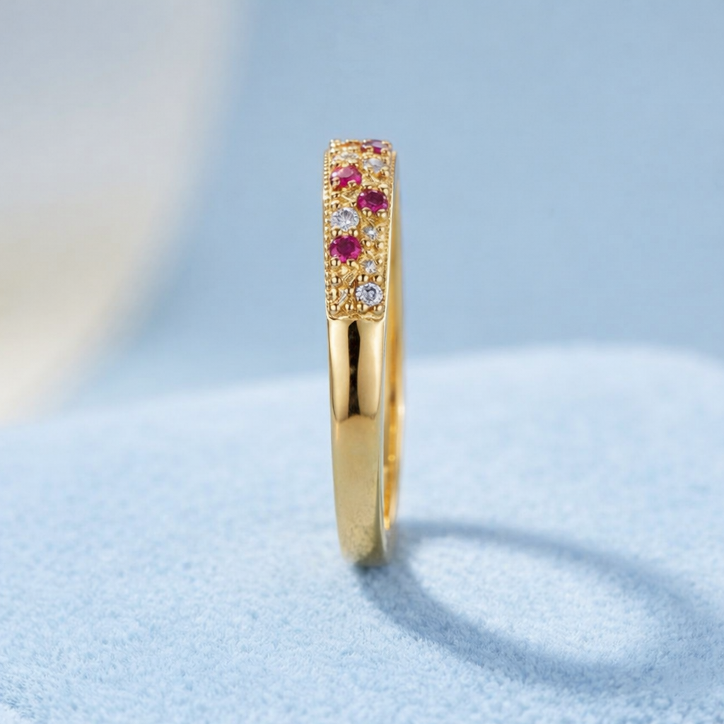 ELURA Stylish Band Ring with Alternating Pink & White CZ Stones
