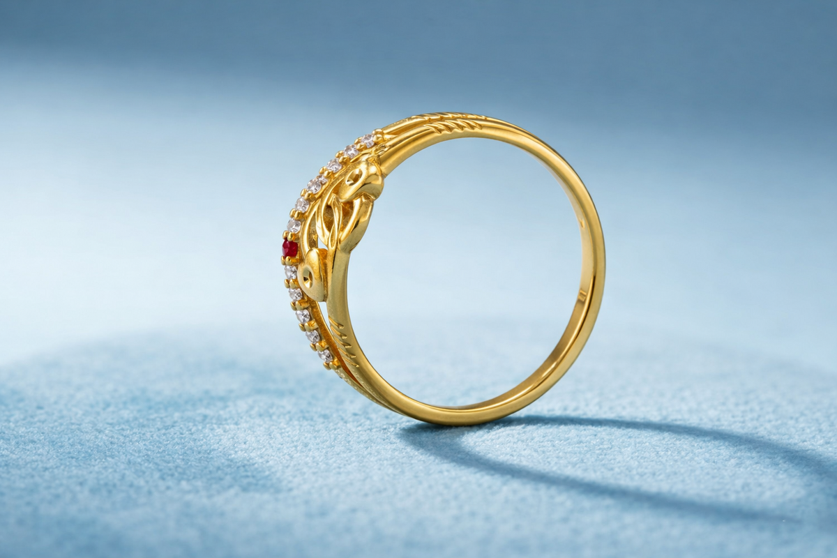 ELURA Heart Design Gold Ring with CZ Stones & Elegant Dual Band Style