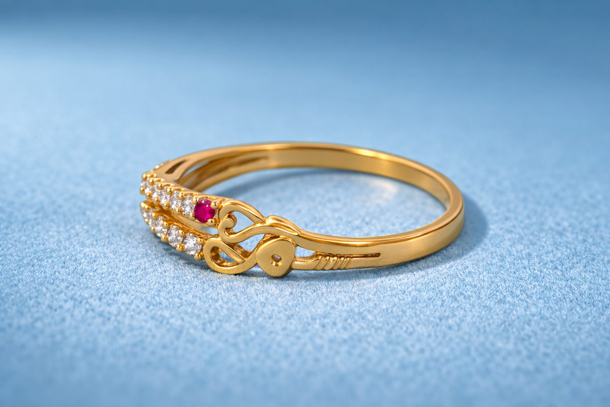 ELURA Heart Design Gold Ring with CZ Stones & Elegant Dual Band Style