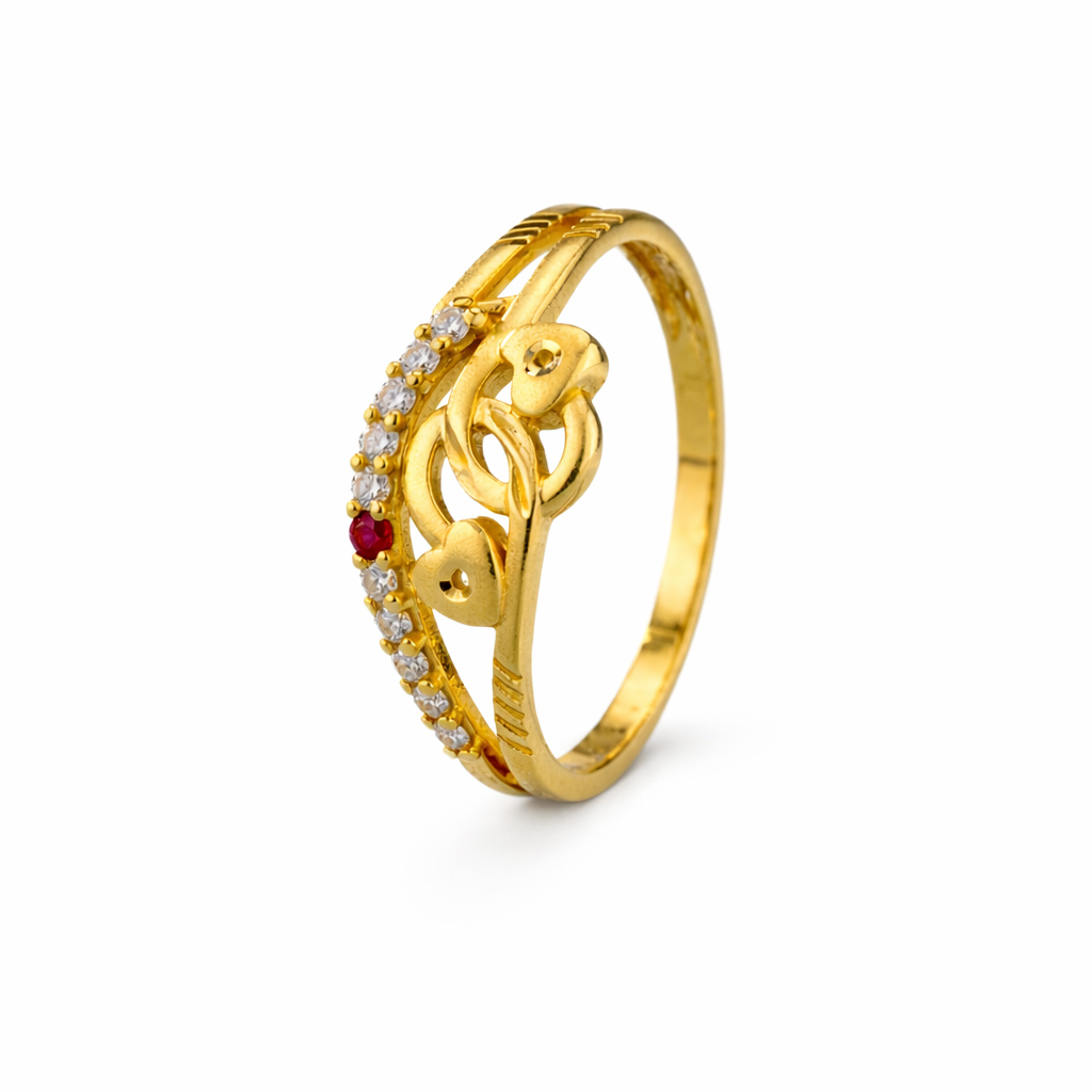ELURA Heart Design Gold Ring with CZ Stones & Elegant Dual Band Style