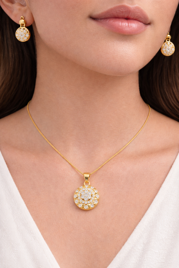 Elura Round CZ Pendant Necklace Set