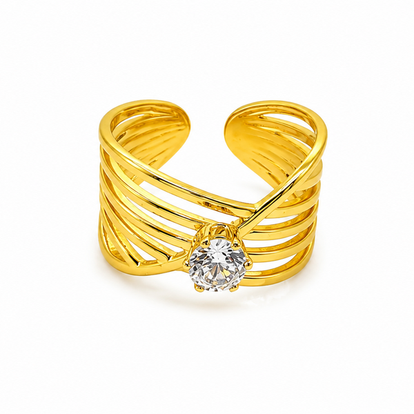 Elegant Anti-Tarnish Multi-Layer Gold Ring with CZ Stone
