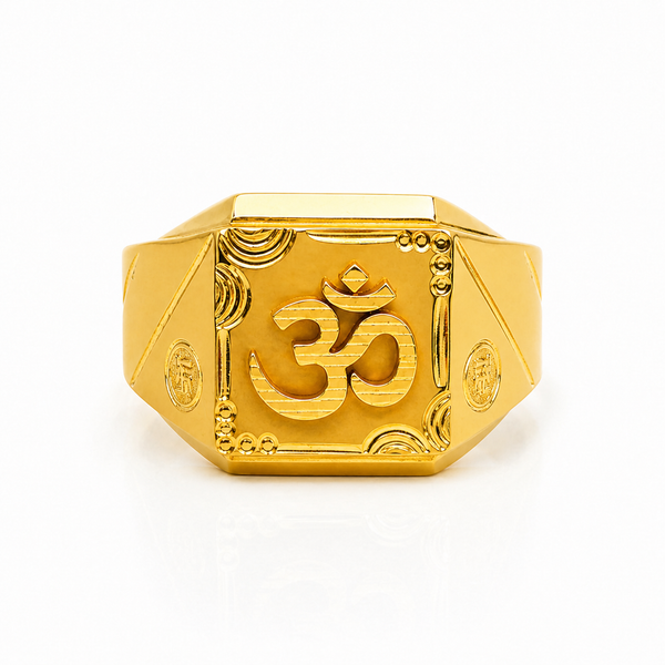 Elura Premium Om Maharaja Gold Signet Ring for Men