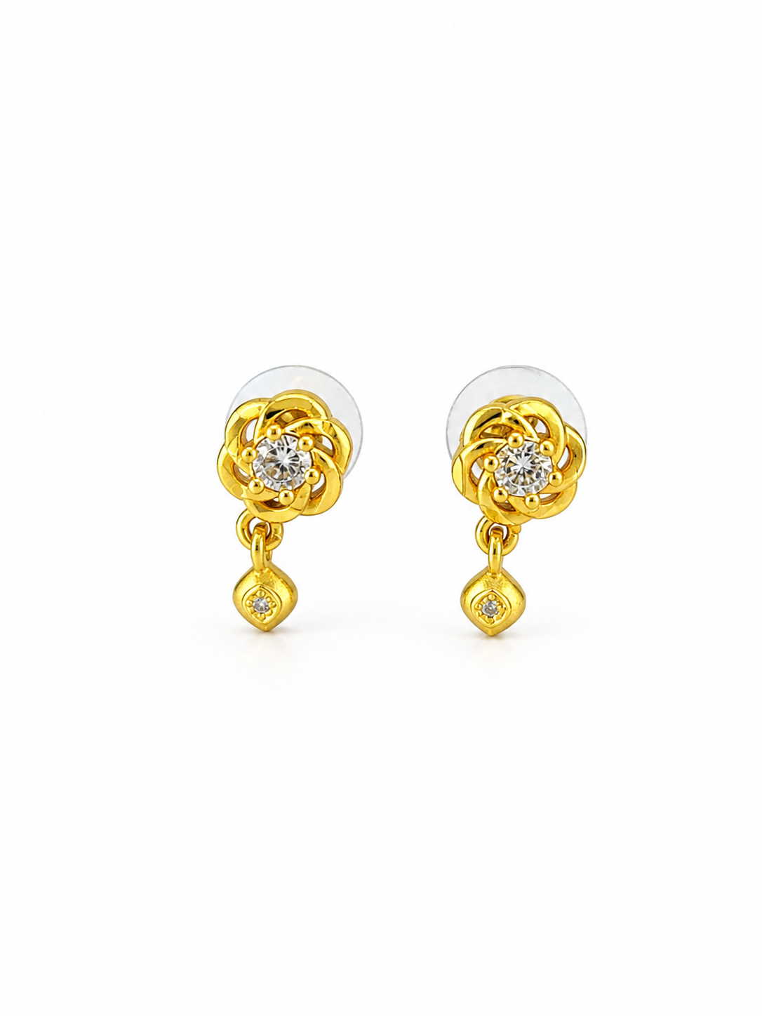 Elura Floral Crystal Drop Gold-Toned Stud Earrings for Women