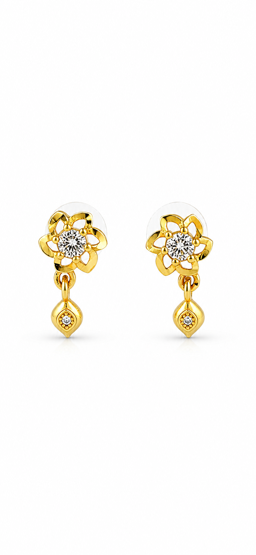 Elura Floral Crystal Drop Gold-Toned Stud Earrings for Women