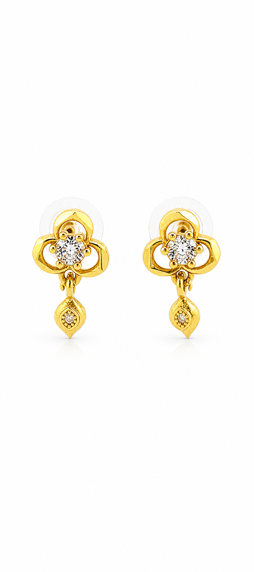 Elura Clover Crystal Drop Gold-Toned Stud Earrings for Women