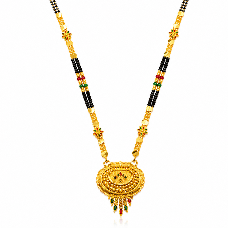 ELURA Royal Heritage Black Bead Mangalsutra with Antique Peacock Pendant