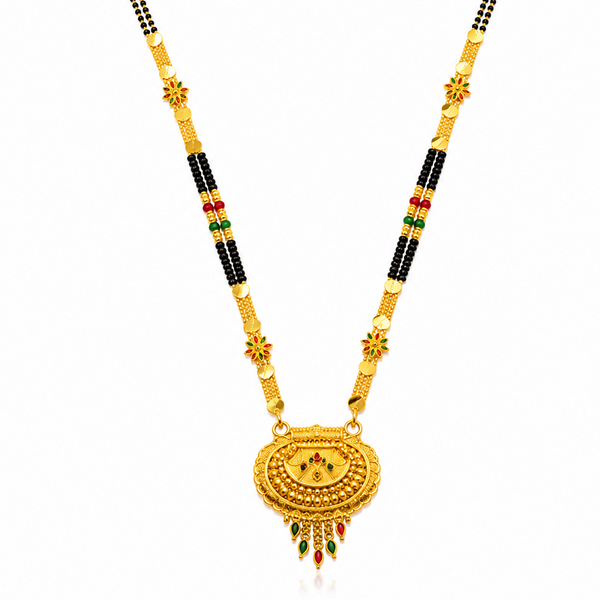 ELURA Royal Heritage Black Bead Mangalsutra with Antique Peacock Pendant