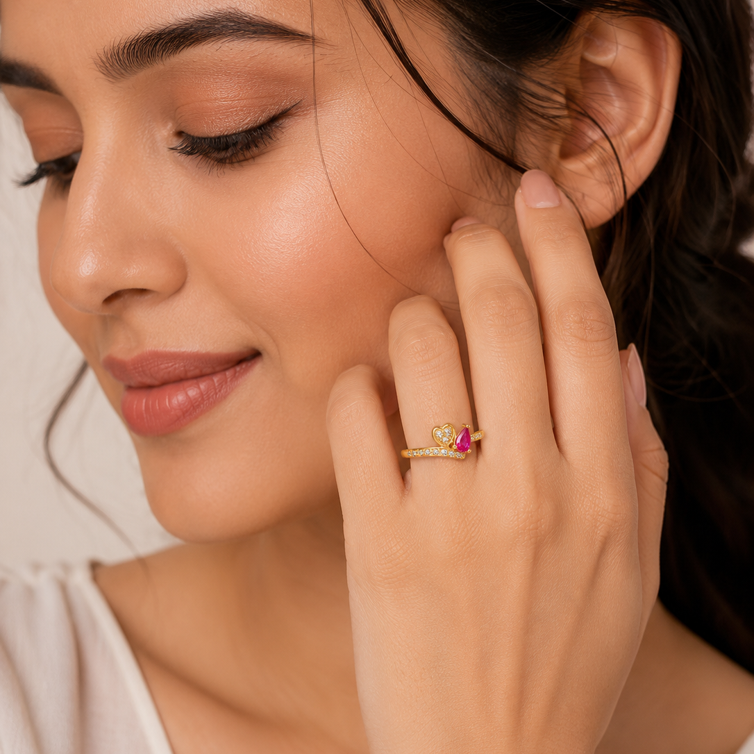 ELURA Romantic Heart & Pear Cut Ruby Stone Ring for Women
