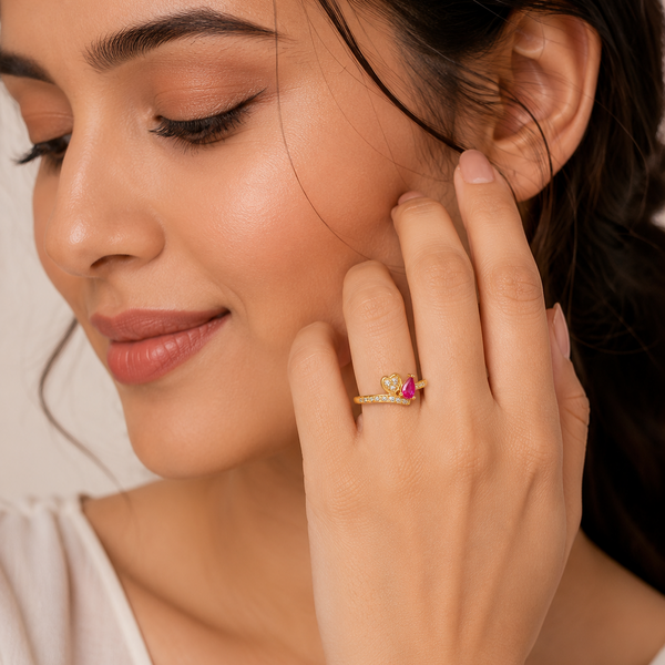 ELURA Romantic Heart & Pear Cut Ruby Stone Ring for Women