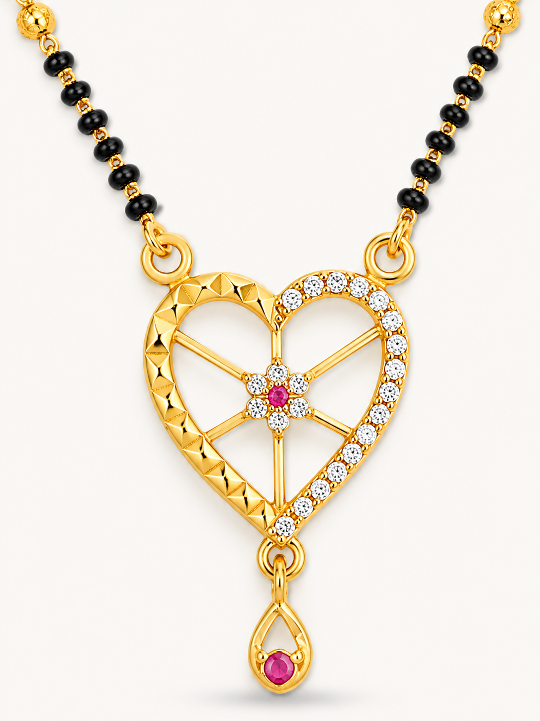Elegant Black Bead Mangalsutra with Heart Pendant
