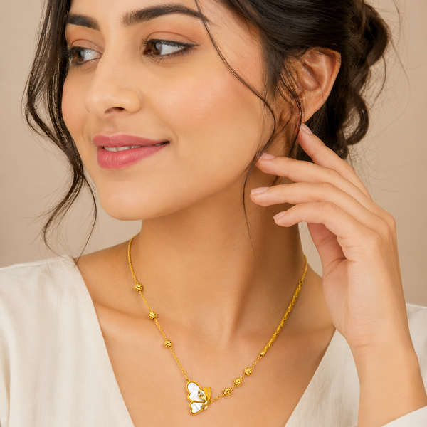 Elegant Gold Butterfly & Bead Chain Necklace