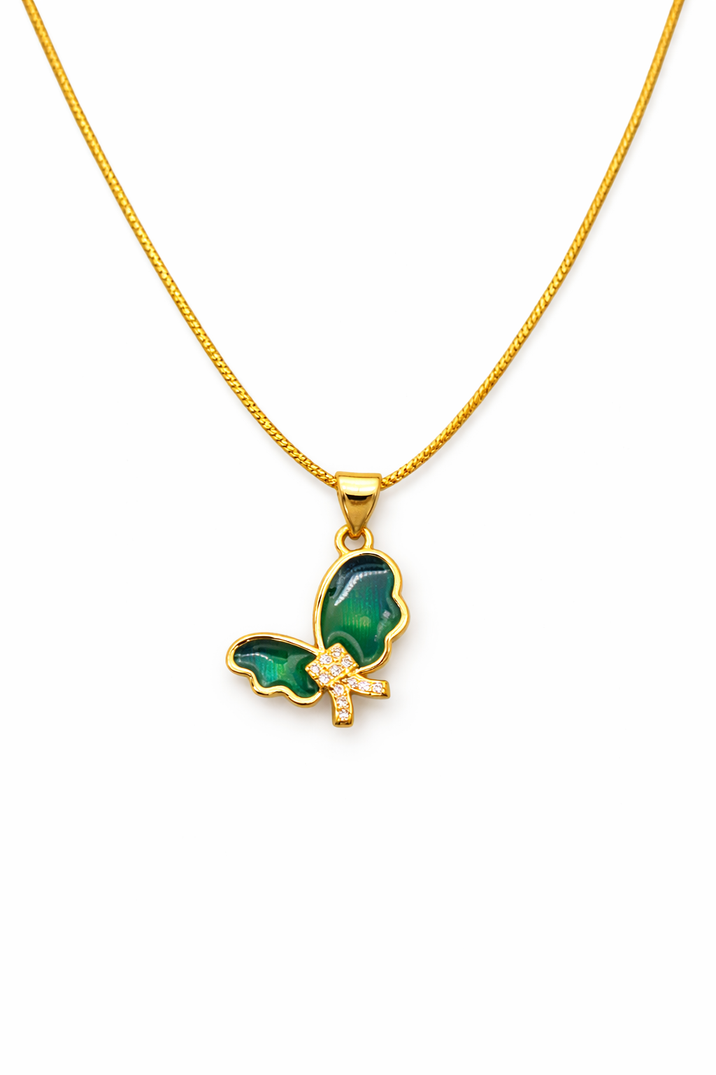 Elura Green Stone Butterfly Pendant For Women