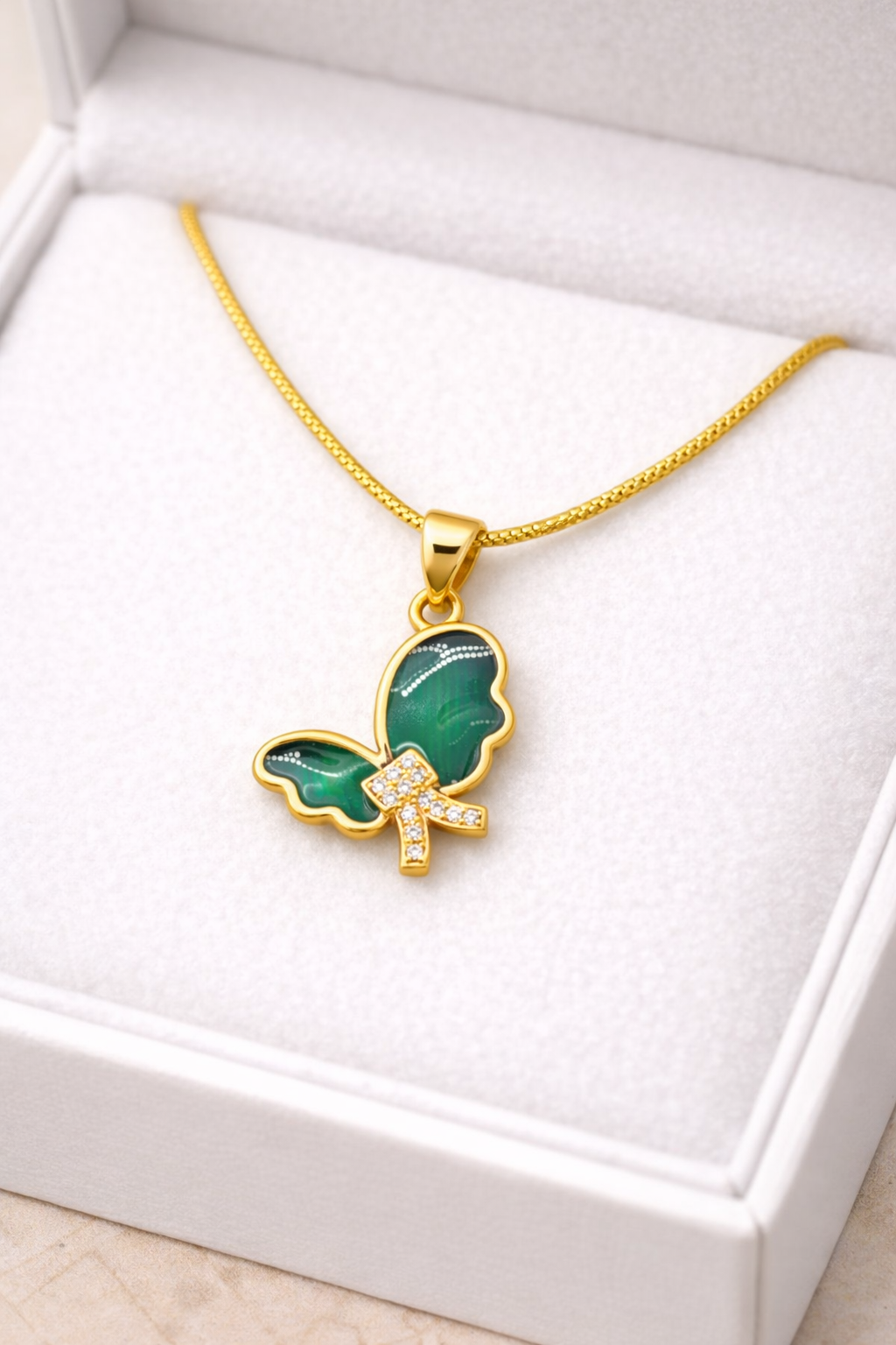 Elura Green Stone Butterfly Pendant For Women