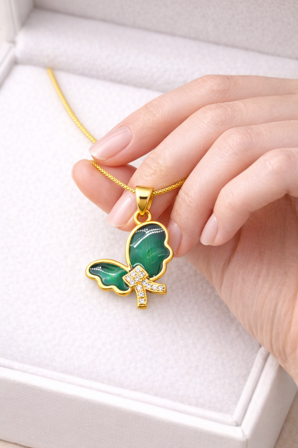 Elura Green Stone Butterfly Pendant For Women