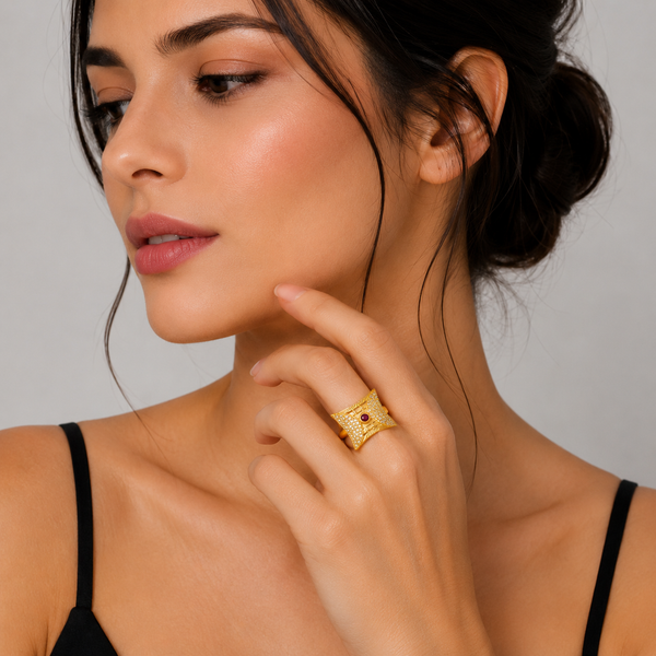 Elura Royal Diamond Glow Ruby Statement Ring