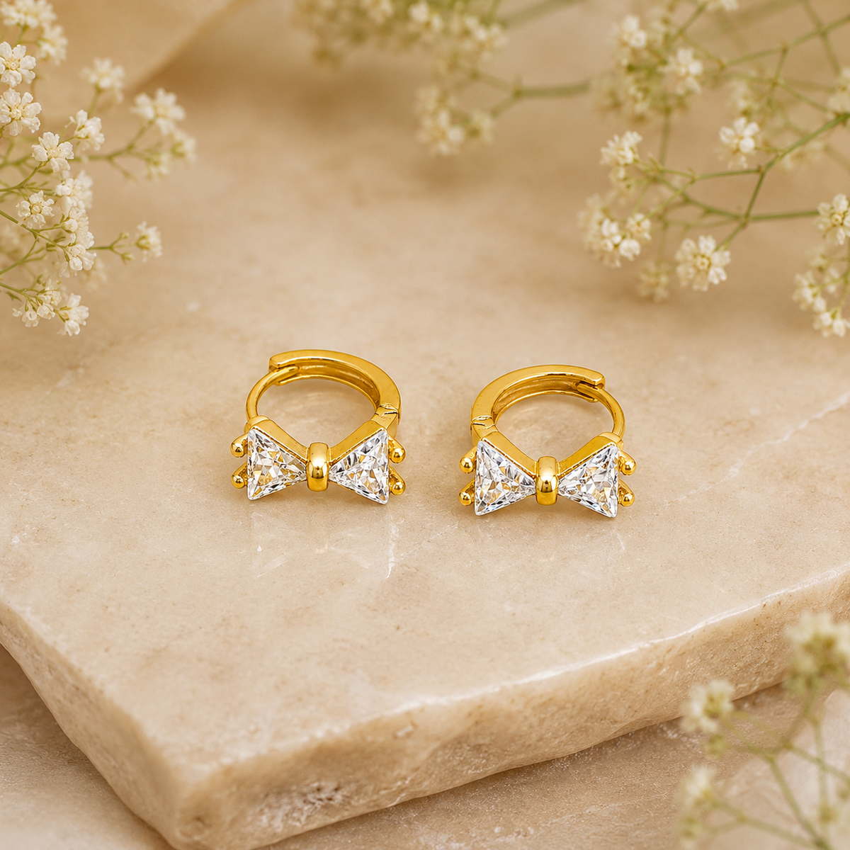 Elura Crystal Bow Gold-Toned Huggie Hoop Earrings for Women